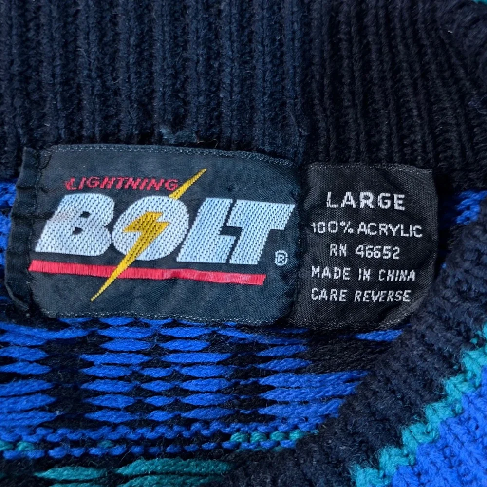 Vintage Lightning Bolt 90s Knit Sweater L Dopamine Dressing Grandpa Core